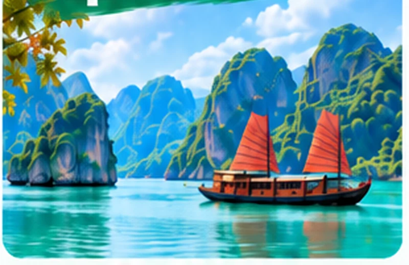 Vietnam limestone bay and traditional boat